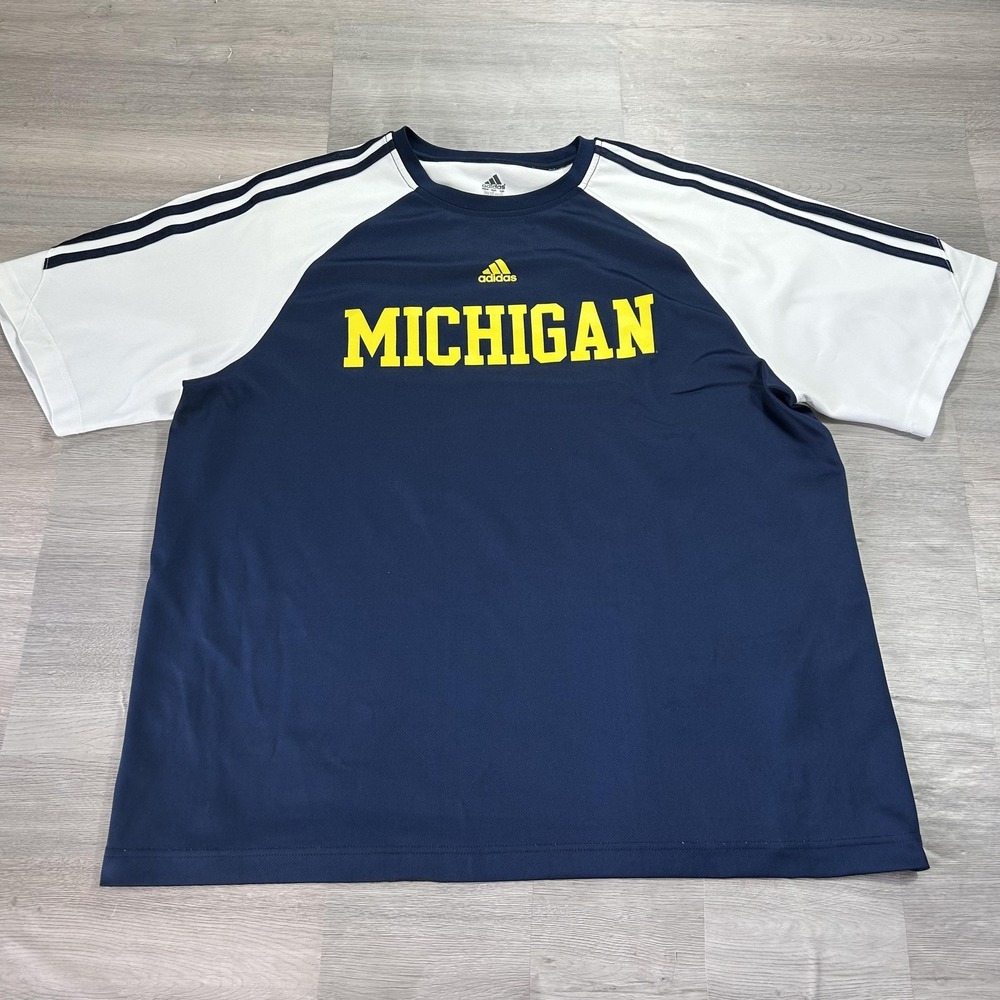 Michigan Wolverines Shirt Mens Large Blue NCAA Football Adidas Raglan Tee Top